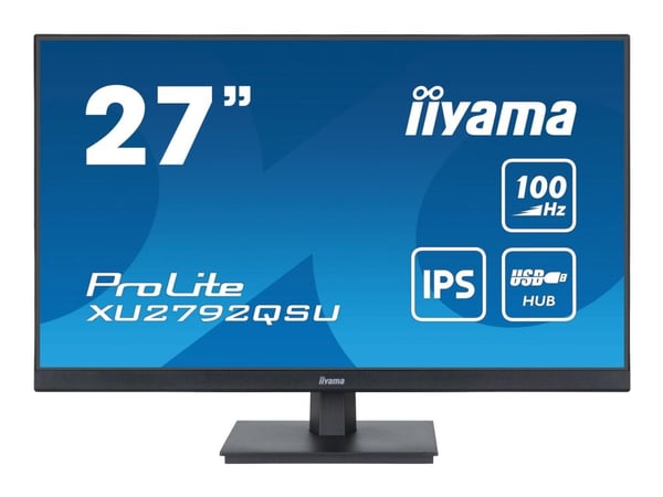 iiyama ProLite XU2792QSU-B6 - LED-skjerm - 27" - 2560 x 1440 WQHD @ 100 Hz - IPS - 250 cd/m² - 1300:1 - 0.4 ms - HDMI, DisplayPort - høyttalere - m...