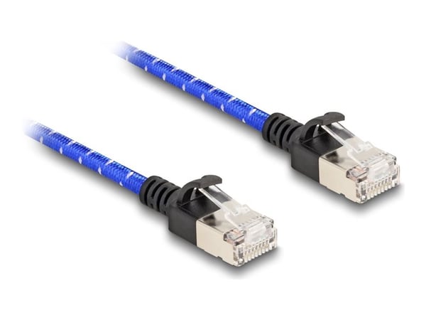 Delock - Nettverkskabel - RJ-45 (hann) til RJ-45 (hann) - 50 cm - 4.1 mm - U/FTP - CAT 6a - uten hindringer, slank, flettet belegg - blå