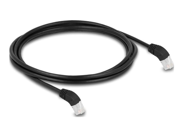 Delock - Koblingskabel - RJ-45 (hann) vinklet til RJ-45 (hann) vinklet - 2 m - 6 mm - S/FTP - CAT 6a - med støvel, halogenfri - svart