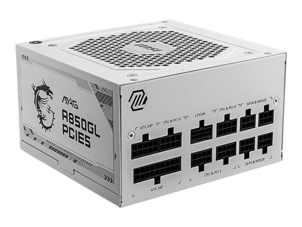 MSI MAG A850GL PCIE5 WHITE - Strømforsyning (intern) - ATX12V 3.0/ EPS12V - 80 PLUS Gold - AC 100-240 V - 850 watt - aktiv PFC - hvit