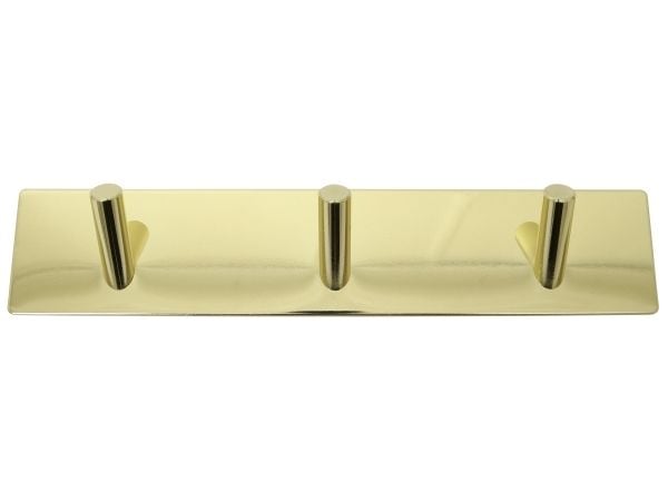 HOME It® selvklæbende knagerække med 3 kroge i rustfrit stål 20 x 4 cm poleret messing