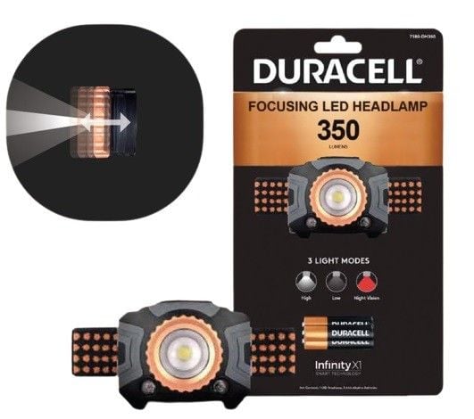 Duracell 350 lumen hodelykt med tre moduser