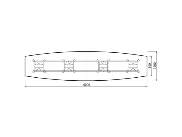 Konferencebord DNA, Antracit 5000x1200 mm bådformet, Alugrå understel