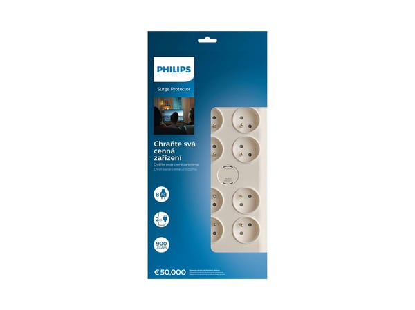 Philips SPN7080WA/60, 900 J, 8 AC-utganger, 3680 W, 16 A, Hvit, 2 m
