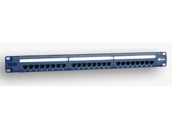 EmiterNet Panel 19", 24xRJ45 UTP cat.5e (1U) with shelf, blue (PoE)