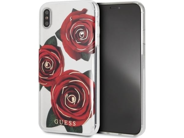 Guess GUHCI65ROSTR iPhone Xs Max transparent hard case Flower Desire red roses
