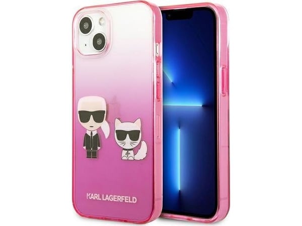 Karl Lagerfeld Gradient Ikonik Karl&Choupette-deksel til iPhone 13 mini - rosa