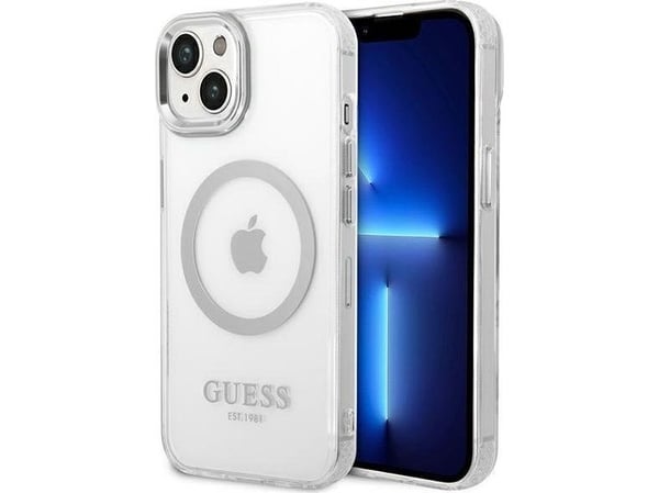 Guess GUHMP14MHTRMS iPhone 14 Plus 6,7" hårdskal - silver/silver metall-outline Magsafe Guess GUHMP14MHTRMS iPhone 14 Plus 6,7" hårdskal - silver/silver metall-outline Magsafe