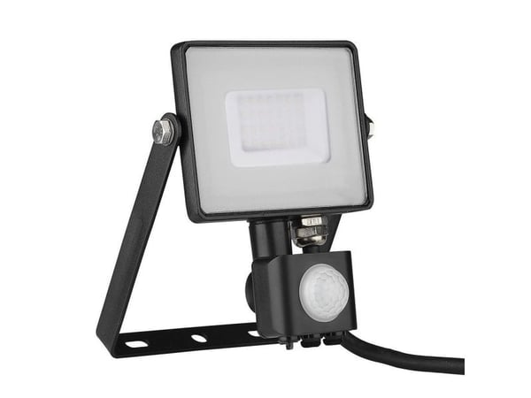 V-TAC 30W LED-projektør 3000K (varmhvit), bevegelsessensor, svart hus, SAMSUNG LED-chip