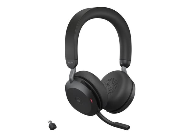 Jabra Evolve2 75 - Hodesett - on-ear - Bluetooth - trådløs - aktiv støydemping - USB-C - lydisolerende - svart - med ladestativ - Certified for Mic...
