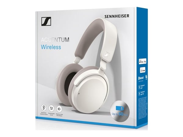 Sennheiser ACCENTUM Wireless - kuulokkeet mikrofonilla - koko koko - Bluetooth - langaton - aktiivinen melua vaimentava - valkoinen