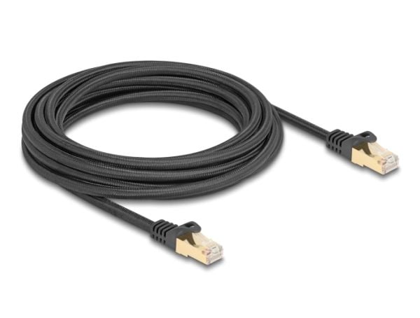Delock - Koblingskabel - RJ-45 (hann) til RJ-45 (hann) - 5 m - 7 mm - S/FTP - CAT 6a - uten hindringer, flettet belegg - svart