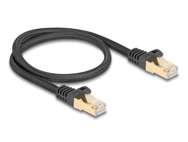 Delock - Koblingskabel - RJ-45 (hann) til RJ-45 (hann) - 50 cm - 7 mm - S/FTP - CAT 6a - formstøpt, uten hindringer, flettet belegg - svart