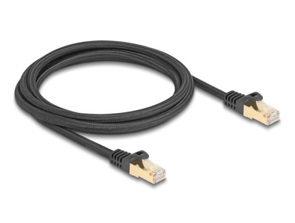 Delock - Koblingskabel - RJ-45 (hann) til RJ-45 (hann) - 2 m - 7 mm - S/FTP - CAT 6a - uten hindringer, flettet belegg - svart