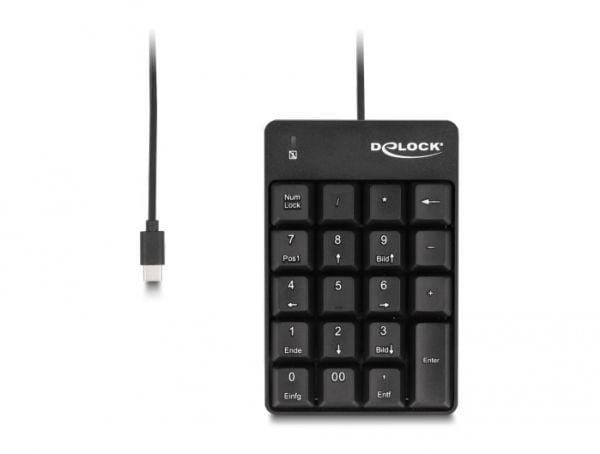 Delock - Näppäimistö - 19 näppäintä - USB-C - musta - vähittäismyyntipakkaus