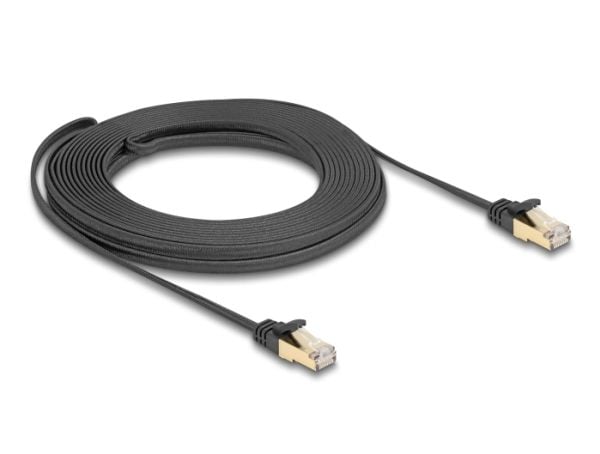 Delock - Koblingskabel - RJ-45 (hann) til RJ-45 (hann) - 10 m - S/FTP - CAT 6a - uten hindringer, flat, braided - svart