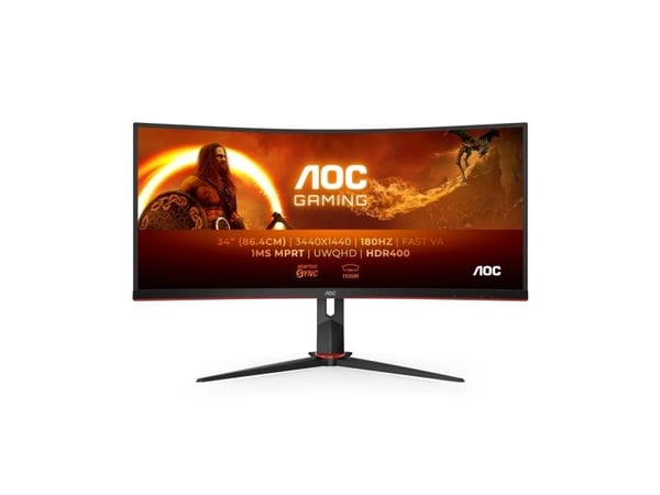 AOC G2 CU34G2XP, 86,4 cm (34"), 3440 x 1440 piksler, UltraWide Quad HD, LED, 5 ms, Sort, Rød