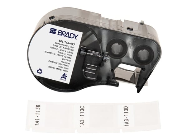 Brady B-427 - Vinyl - matt - permanent akryl-adhesiv - 101,6 mikroner - svart på hvitt, blank - 25.4 x 31.8 mm 200 etikett(er) (1 rull(er) x 200 se...