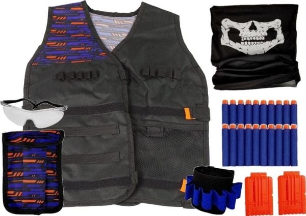 LeanToys Kommandopolitibetjent kostyme: pistol, patroner, briller, skjerf, vest