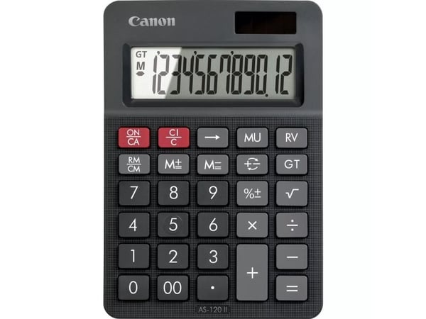 Canon AS-120 II - Skrivebordskalkulator - 12 sifre - solpanel, batteri - mørk grå