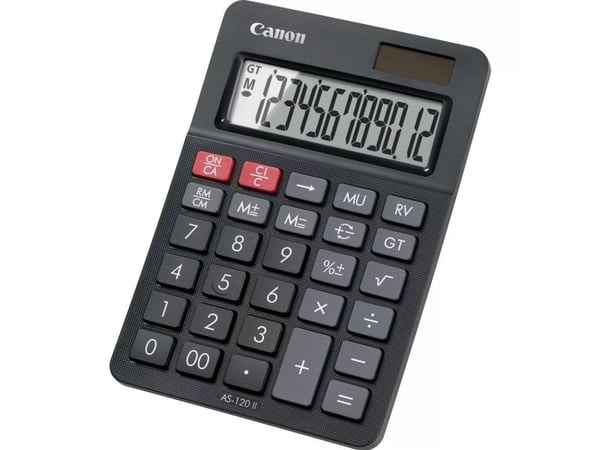 Canon AS-120 II - Skrivebordskalkulator - 12 sifre - solpanel, batteri - mørk grå