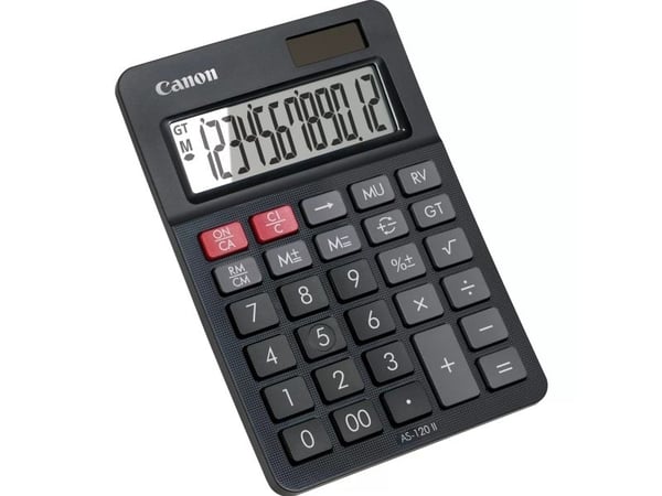 Canon AS-120 II - Skrivebordskalkulator - 12 sifre - solpanel, batteri - mørk grå
