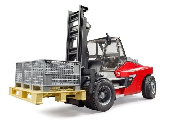 Bruder Linde HT160D gaffeltruck med pall og 3 pallgitter leketøy