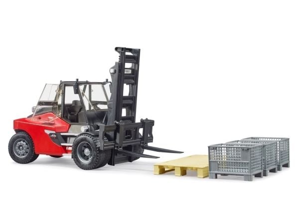 Bruder Linde HT160D gaffeltruck med pall og 3 pallgitter leketøy