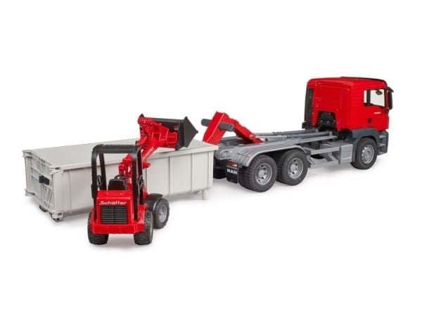 Bruder MAN TGS Truck with roll off container & Schäffer yard loader toy
