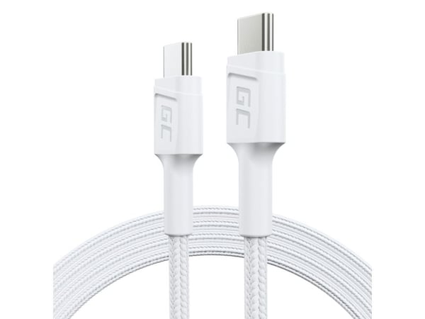 Green Cell PowerStream - USB-kabel - 24 pin USB-C (hann) til 24 pin USB-C (hann) - 1.2 m - USB Power Delivery (60W), up to 480 Mbps - hvit