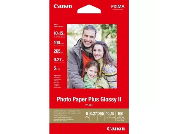 Canon Photo Paper Plus Glossy II PP-201 - Högblank - 270 mikrometer - 102 x 152 mm - 265 g/m² - 100 ark fotopapper - för MAXIFY GX6040, GX6050, GX7...