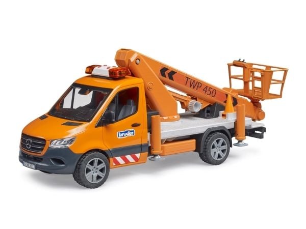 Bruder Mercedes-Benz Sprinter med arbejdsplatform og lys & lyd legetøj