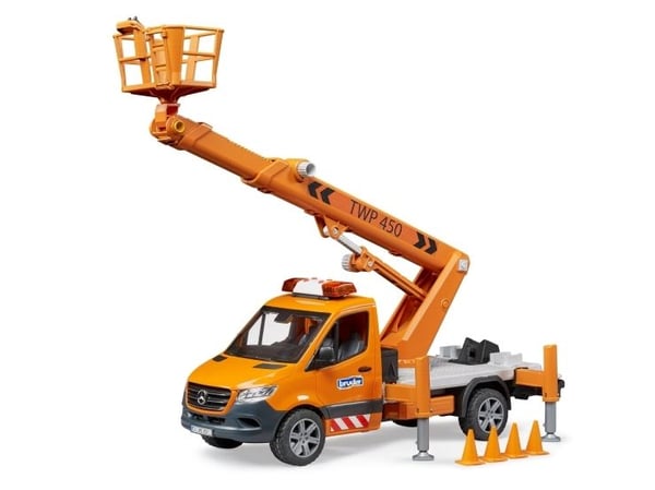 Bruder Mercedes-Benz Sprinter med arbejdsplatform og lys & lyd legetøj