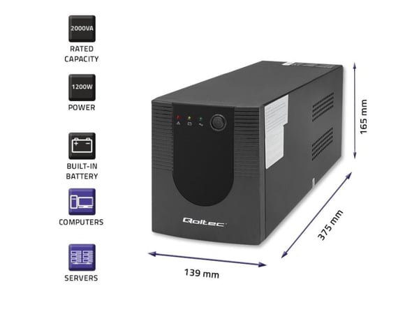 Qoltec keskeytymätön virtalähde UPS | Monolith | 2000VA | 1200W