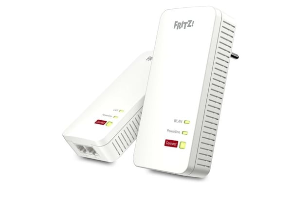 FRITZ!Powerline 1240 AX - Wi-Fi Set - strømlinjeadaptersett 2-port svitsj - 1GbE, HomePlug AV (HPAV) - Wi-Fi 6 - 2,4 GHz - veggpluggbar