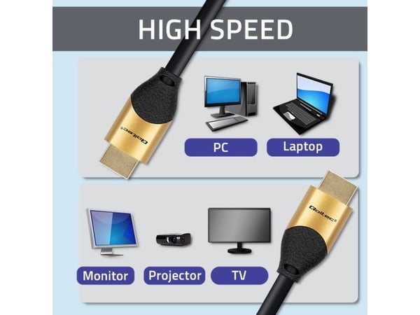 Qoltec GOLD - Ultra High Speed - HDMI-kabel med Ethernet - HDMI hann til HDMI hann - 1 m - svart - 8 K 60 Hz (7680 x 4320) støtte