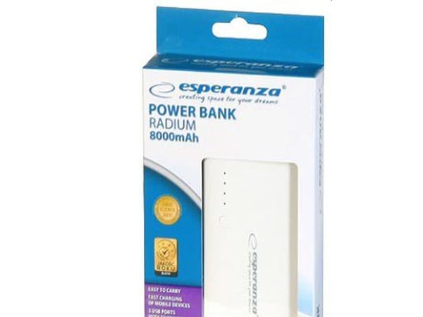 Esperanza EMP106WE Radium, Harmaa, Valkoinen, Universaali, Suorakulmio, 8000 mAh, USB, 5 V