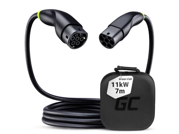 Green Cell ladekabel for elbiler, type 2 plugg - 3-faset, 16A - Opptil 11 kW - 7 meter