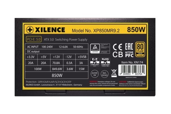 Xilence Performance X+ Series XP850MR9.2 - Strømforsyning (intern) - ATX12V 3.0 - 80 PLUS Gold - AC 100-240 V - 850 Watt - aktiv PFC - sort