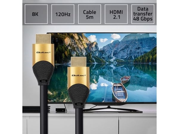 Qoltec GOLD - Ultra High Speed - HDMI-kabel med Ethernet - HDMI hann til HDMI hann - 5 m - svart - 8 K 60 Hz (7680 x 4320) støtte