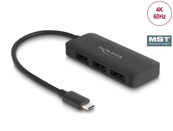 DeLOCK 88041, DisplayPort, USB Type-C, 3840 x 2160, musta, 1.4/2.2, 4K Ultra HD