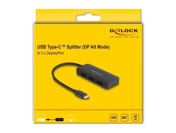 DeLOCK 88041, DisplayPort, USB Type-C, 3840 x 2160, musta, 1.4/2.2, 4K Ultra HD