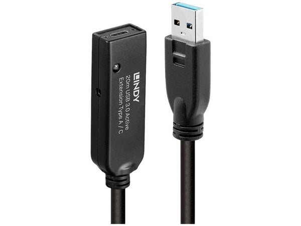 Lindy 43375, 20 m, USB A, USB A, USB 3.2 Gen 1 (3.1 Gen 1), Svart