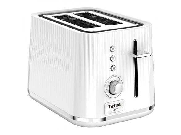 Tefal Loft TT7611, 2 skivor, Krom, Vit, Knappar, Rotations-