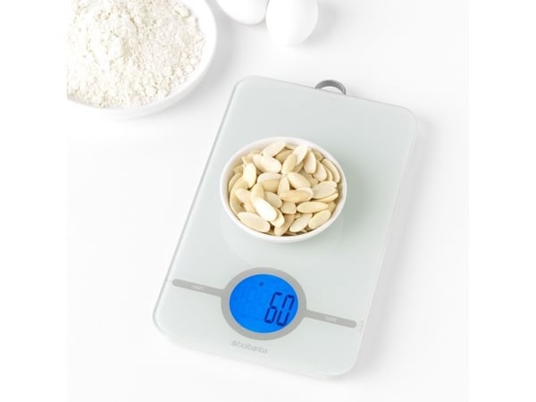 Brabantia Tasty+, Elektronisk kjøkkenvekt, 5 kg, 1 g, Grå, Glass, Plast, Glass