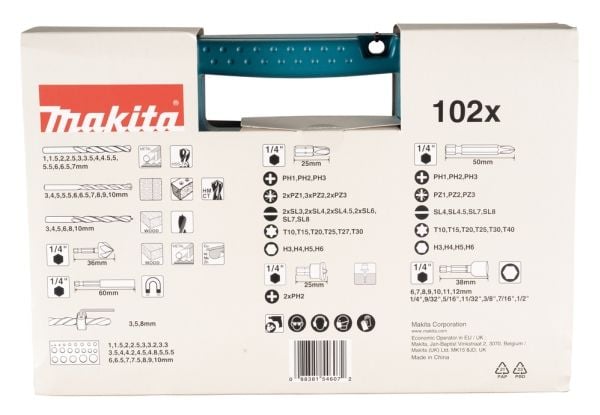 Makita B-68432, bor, borsett, metall, stein, tre, 3, 4, 5, 6, 8, 10 mm, 1, 1,5, 2, 2,5, 3, 3,5, 4, 4,5, 5, 5,5, 6 , 6,5, 7 mm, 3, 4, 5, 5,5, 6, 7, ...