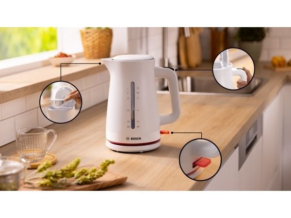 Bosch TWK3M121, 1,7 l, 2400 W, Hvit, Plast, Vannivåindikator, Overopphetingsbeskyttelse