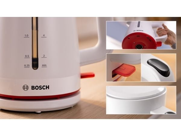 Bosch TWK3M121, 1,7 l, 2400 W, Hvit, Plast, Vannivåindikator, Overopphetingsbeskyttelse