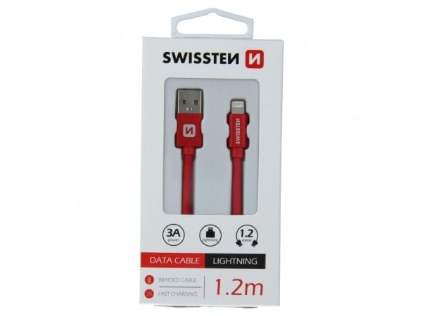 Swissten tekstiili USB - Lightning 1.2m punainen