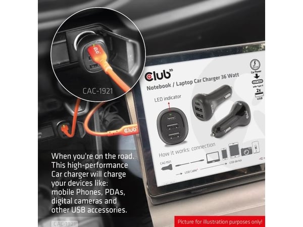 Club 3D Club3D USB billader 1xUSB C, 2xUSB A, 36W, 12/24V detaljhandel